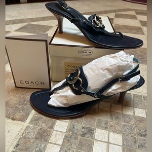 Coach Vintage  Navy Leather Gladys Slingback Heels with Silver-Tone Buckle sz 7